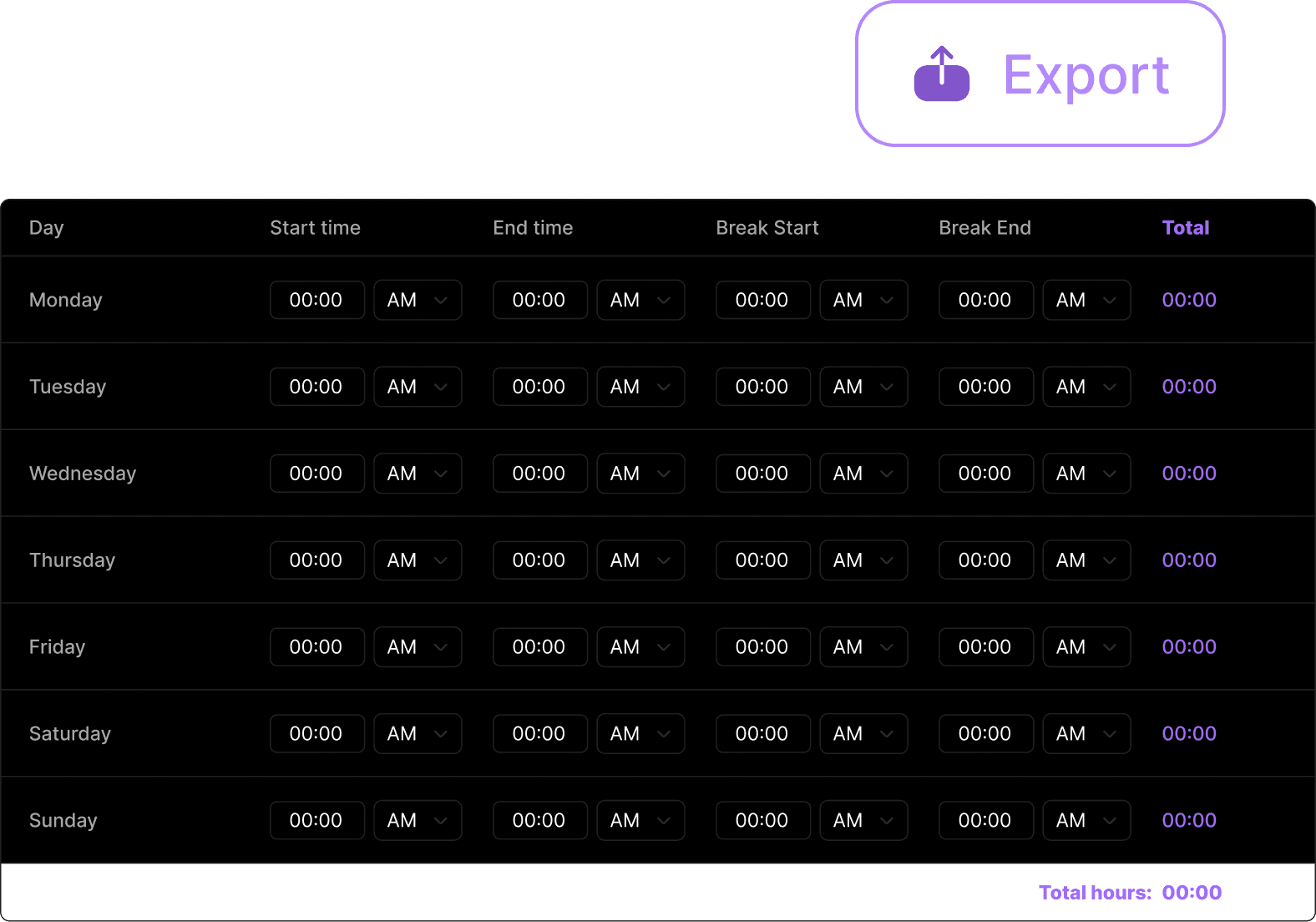 Export completed timesheets as a handy PDF.